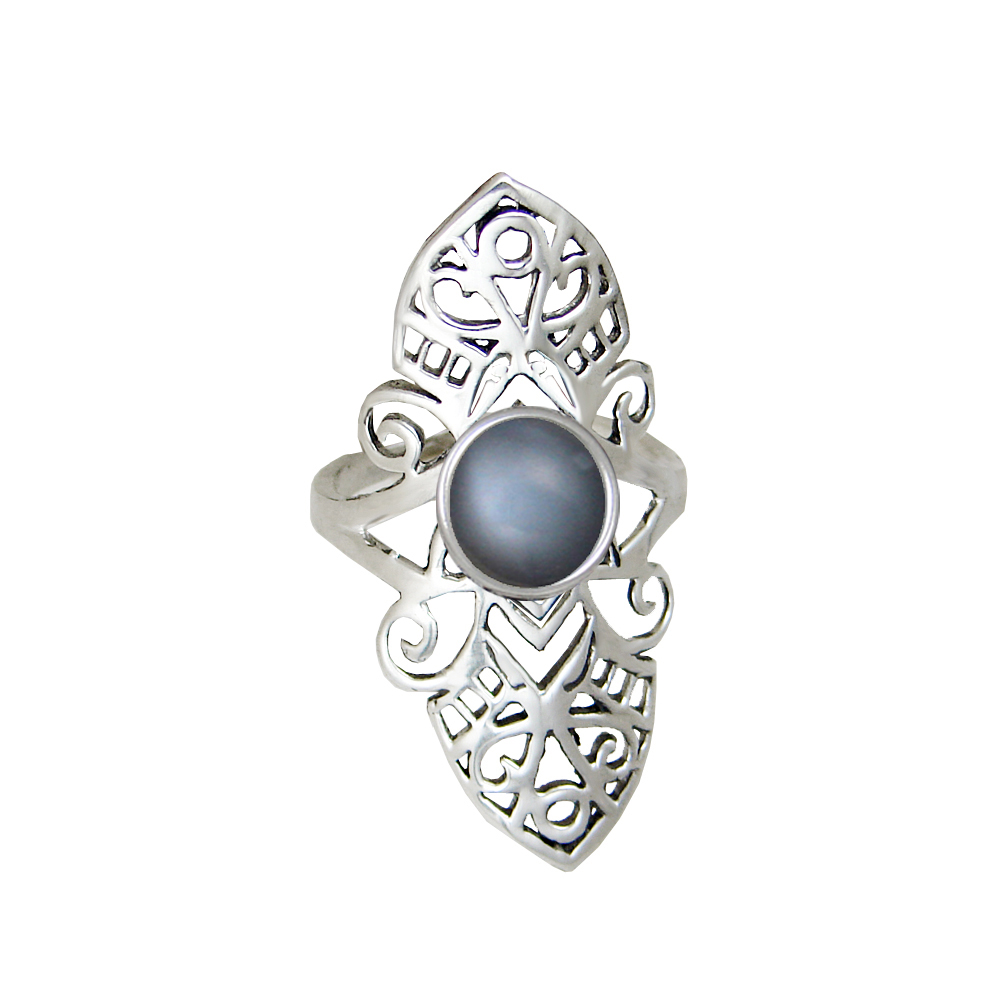 Sterling Silver Filigree Ring With Grey Moonstone Size 7 Sterling Silver Filigree Ring With Grey Moonstone Size 7